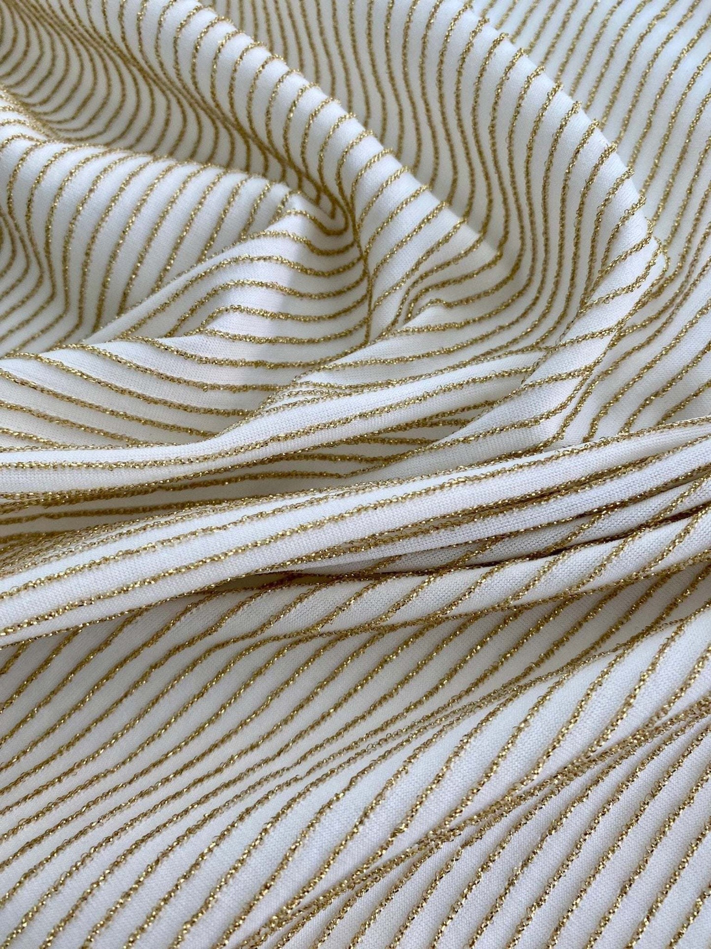 Shimmer Ottoman in Soft Gold Striped Stretch Fabric