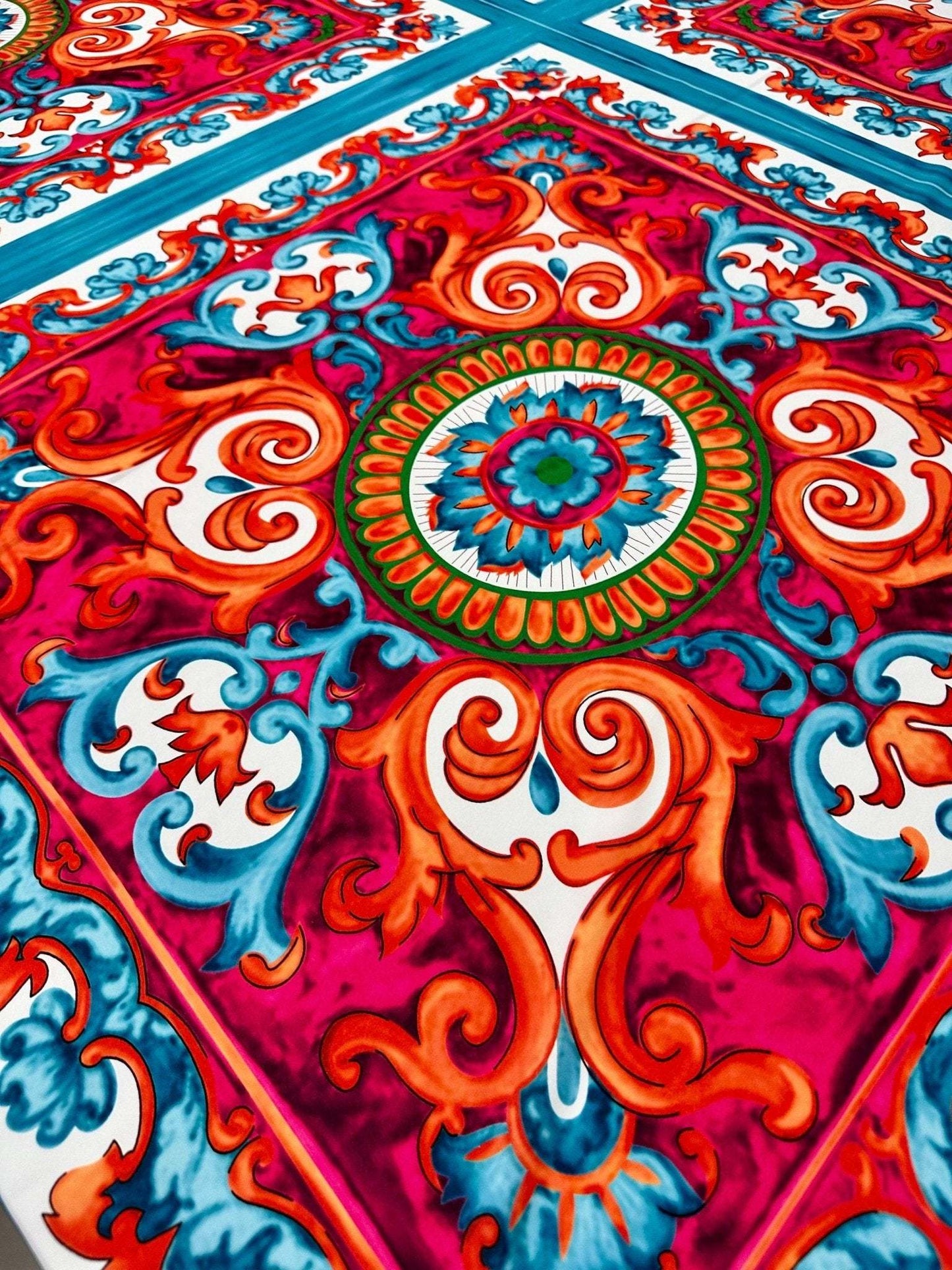 Sicilian Caretto Pattern Fabric – Fabric by Metre, Options: Satin, Crepe, Spandex, Chiffon