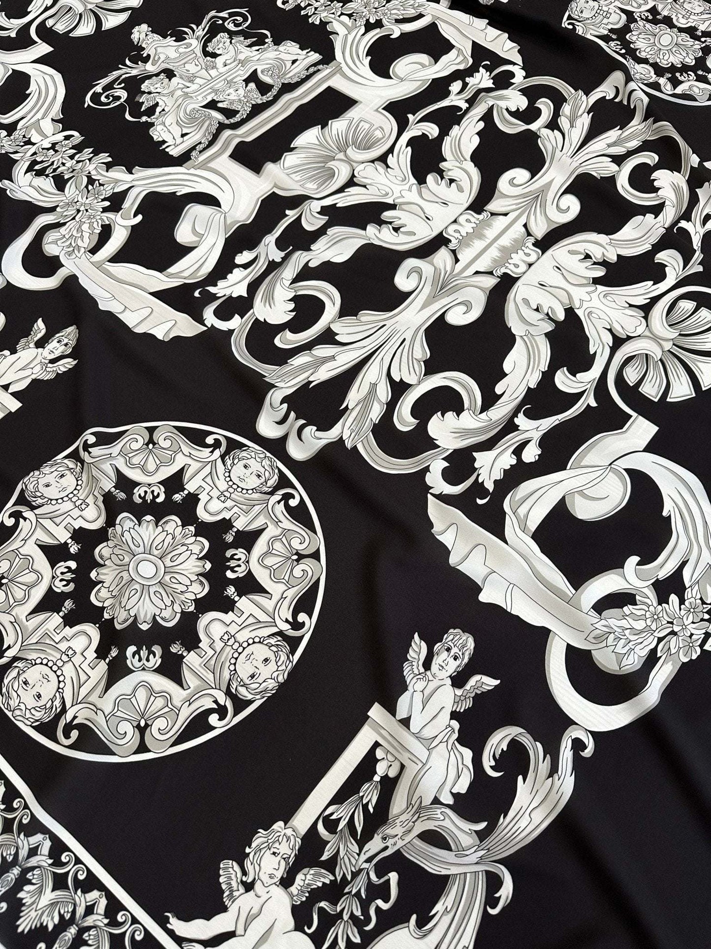 Silver Baroque Black Fabric – Fabric by Metre, Multiple Options for Sewing & Dressmaking