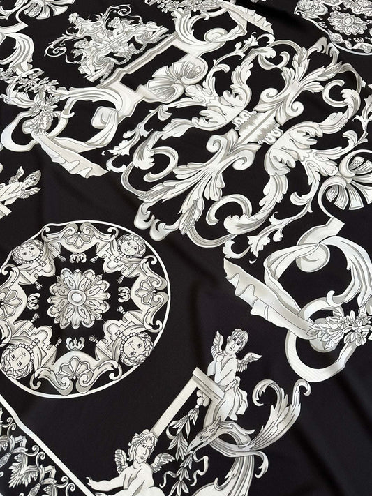 Silver Baroque Black Fabric – Fabric by Metre, Multiple Options for Sewing & Dressmaking