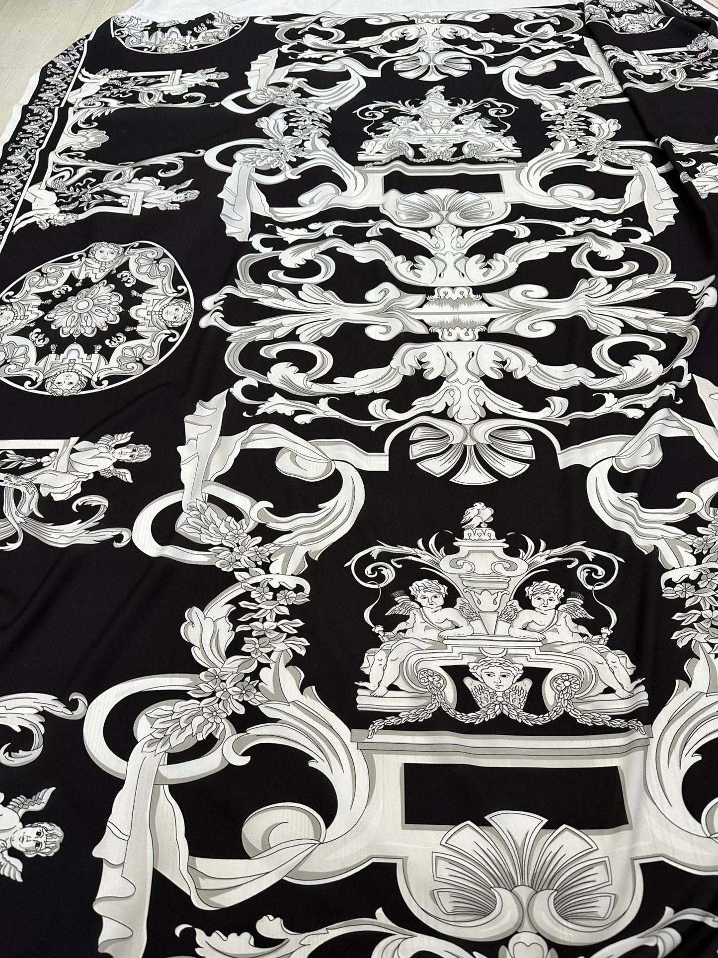 Silver Baroque Black Fabric – Fabric by Metre, Multiple Options for Sewing & Dressmaking