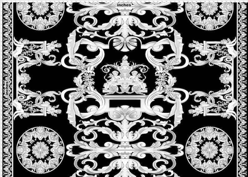 Silver Baroque Black Fabric – Fabric by Metre, Multiple Options for Sewing & Dressmaking