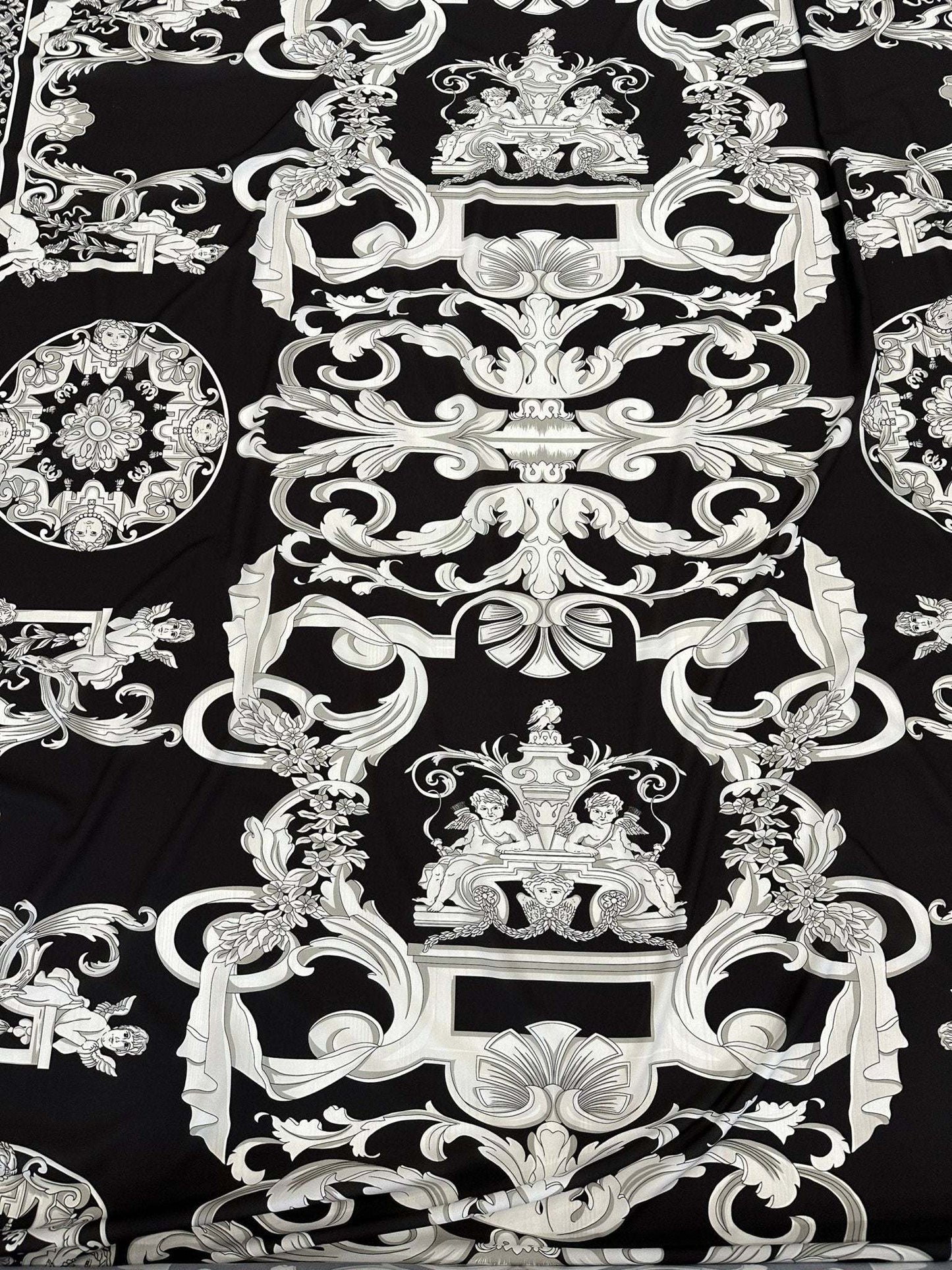 Silver Baroque Black Fabric – Fabric by Metre, Multiple Options for Sewing & Dressmaking