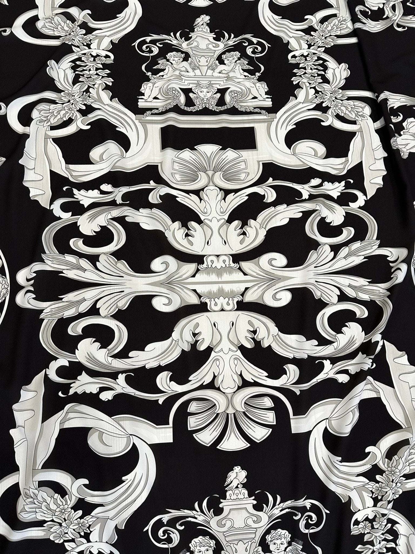 Silver Baroque Black Fabric – Fabric by Metre, Multiple Options for Sewing & Dressmaking