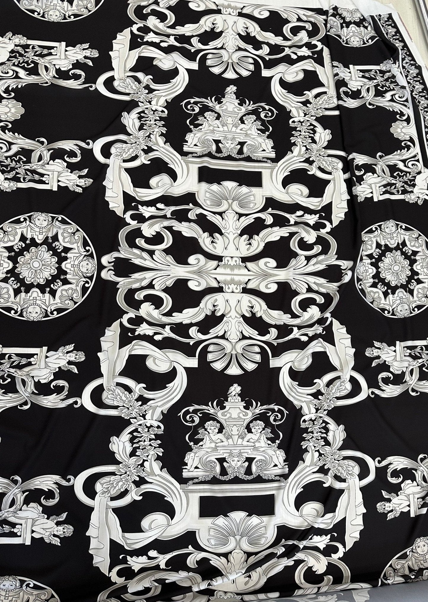 Silver Baroque Black Fabric