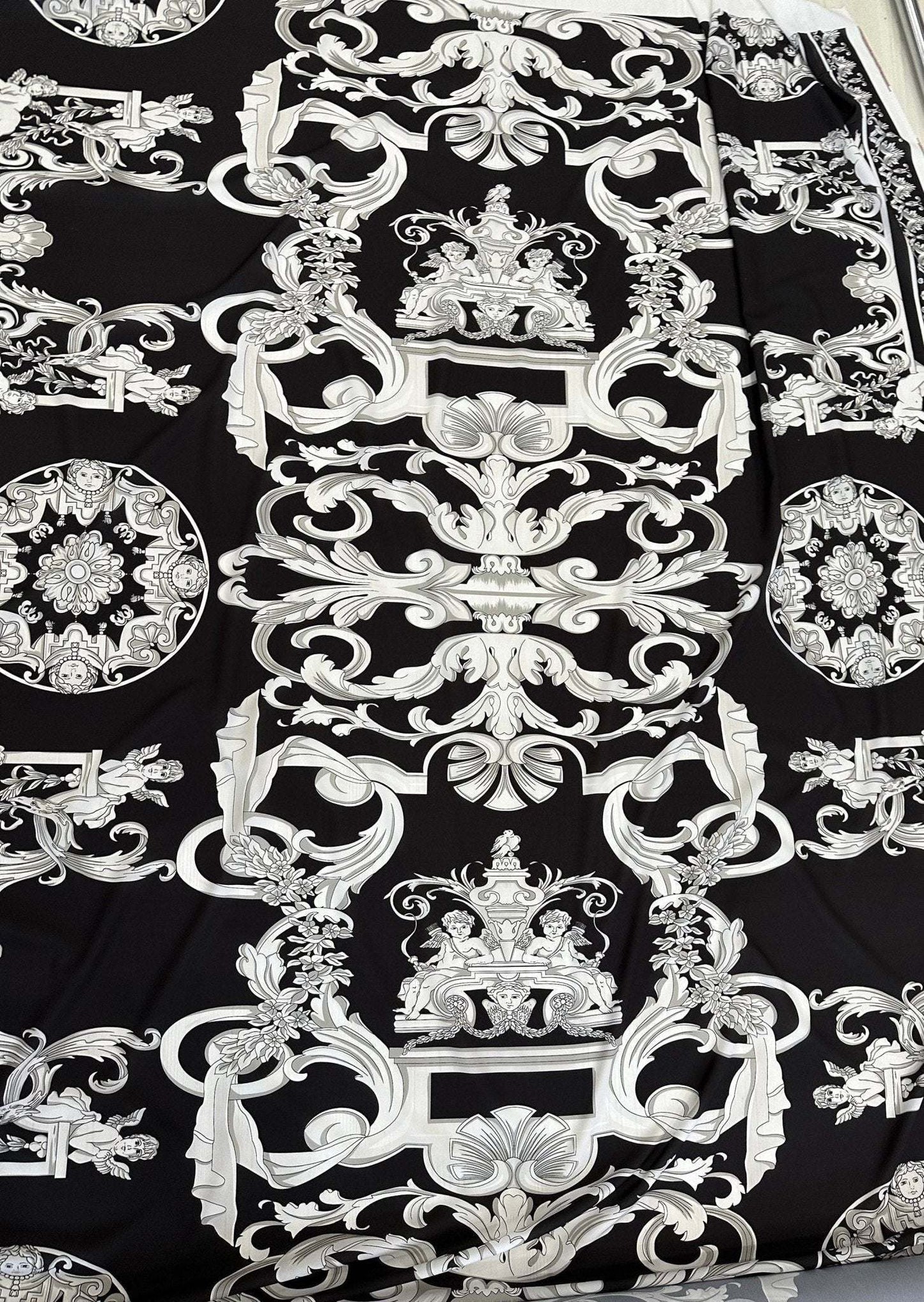 Silver Baroque Black Fabric – Fabric by Metre, Multiple Options for Sewing & Dressmaking