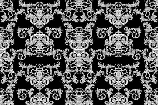 Silver Baroque Fabric – Custom Printed Fabric on Satin, Crepe, Spandex or Chiffon