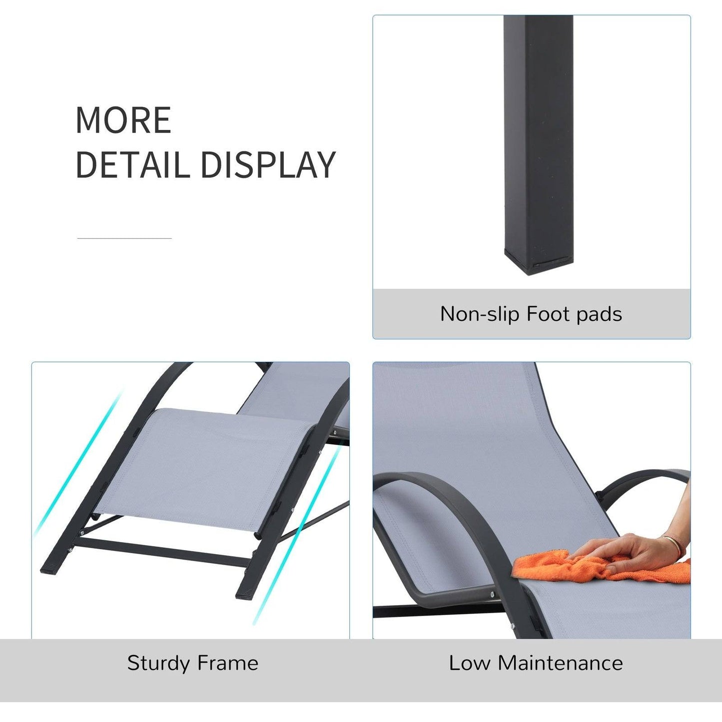3-Pieces Lounge Chair Set Metal Frame Garden Outdoor Recliner Sunbathing Chair with Table