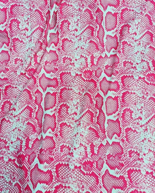 Pink and White Snake Skin Fabric – Custom Printed Fabric on Satin, Crepe, Spandex or Chiffon