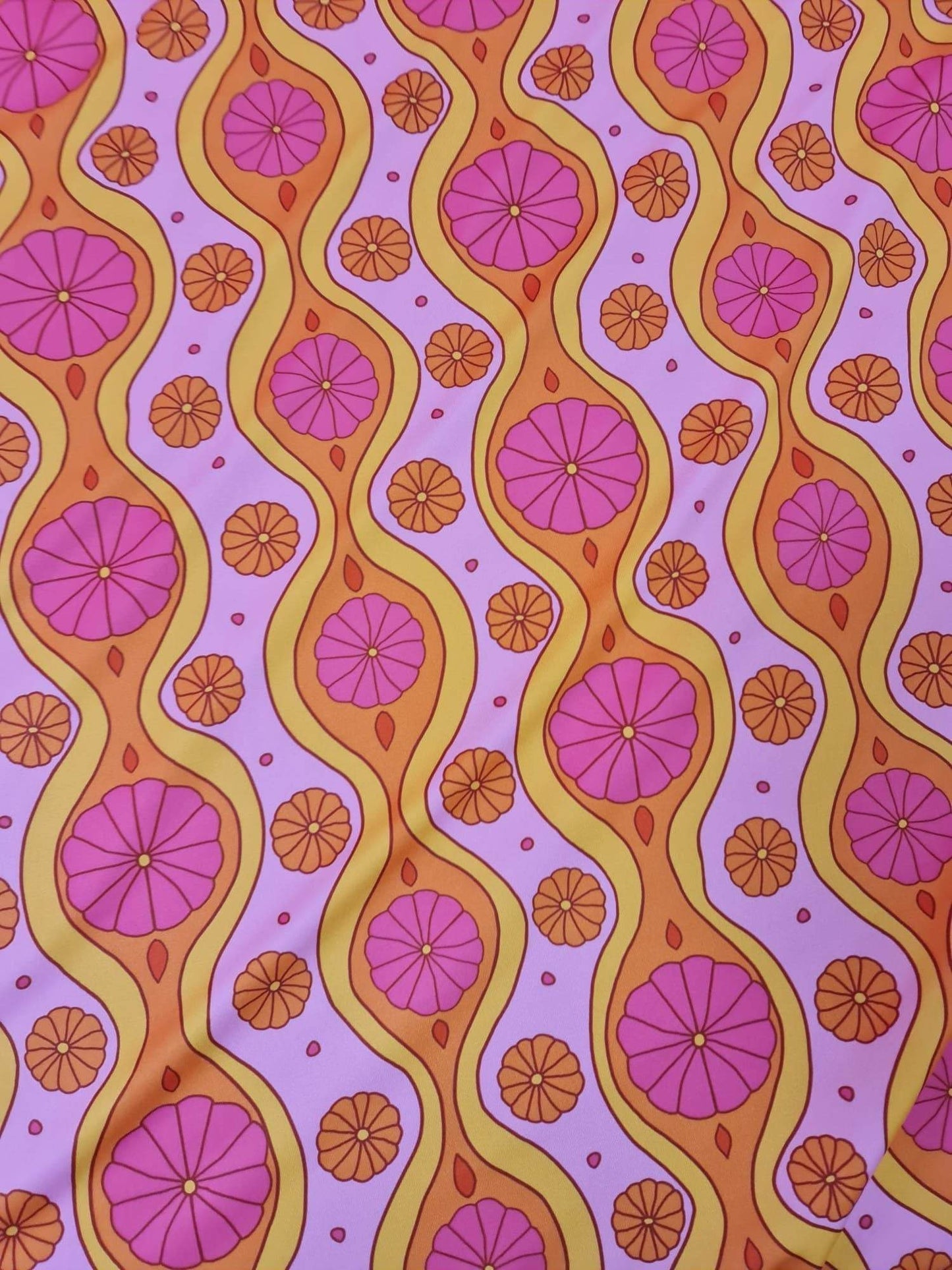 Pink Geometric Pattern Floral Fabric – Fabric by Metre, Options: Satin, Crepe, Spandex, Chiffon