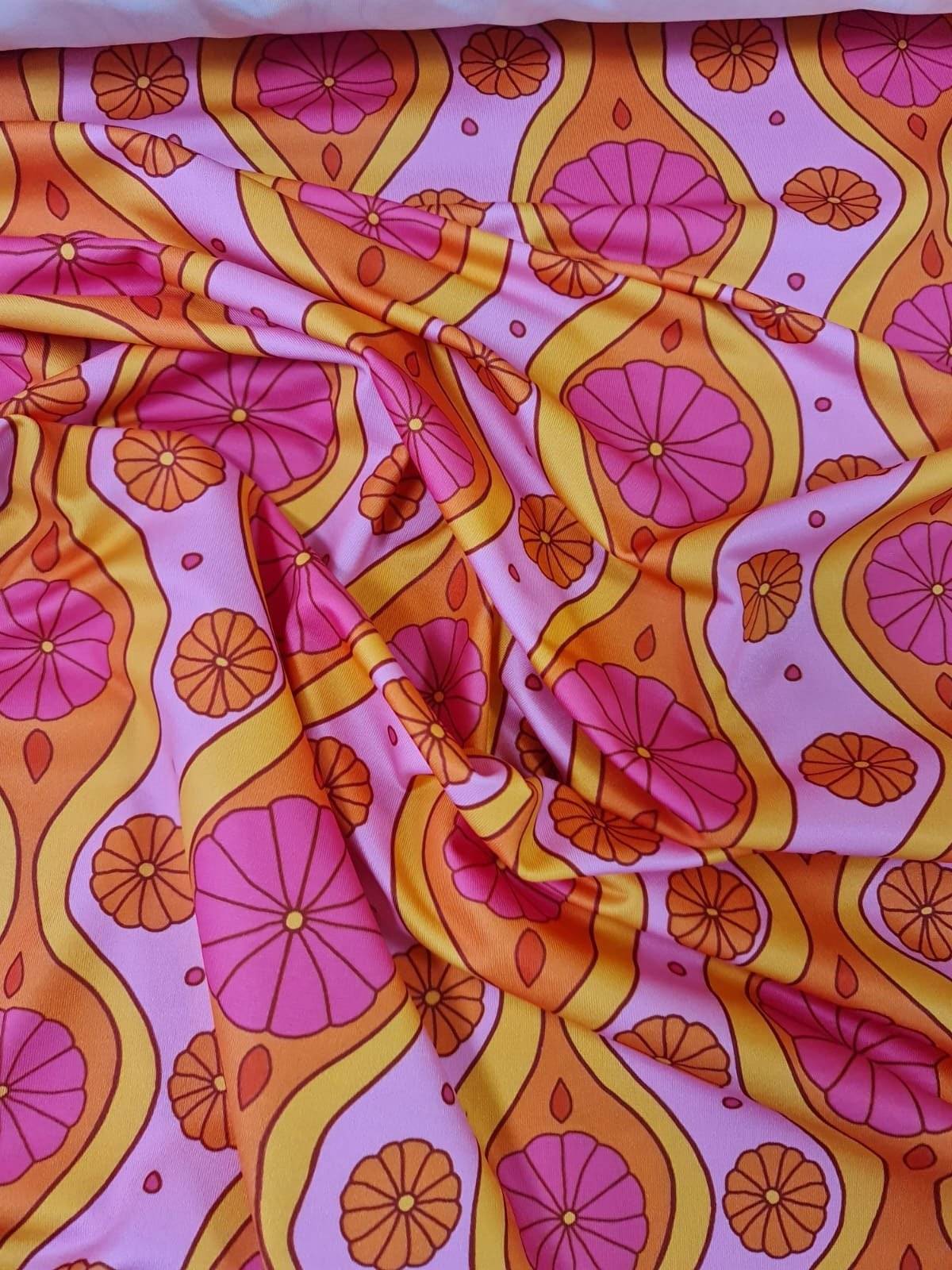 Pink Geometric Pattern Floral Fabric – Fabric by Metre, Options: Satin, Crepe, Spandex, Chiffon