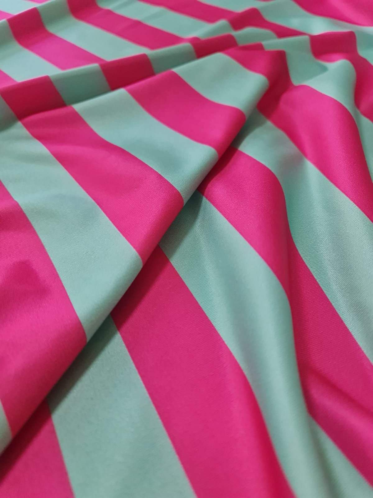 Mint Green and Pink Striped Fabric – Custom Printed Fabric on Satin, Crepe, Spandex or Chiffon