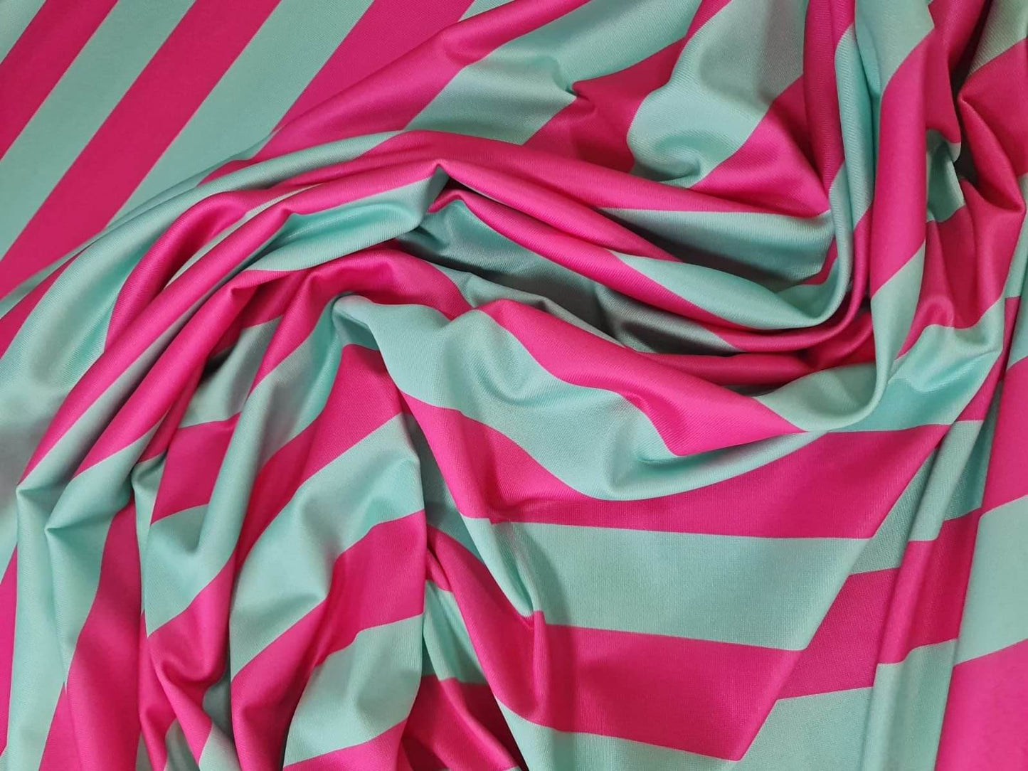 Mint Green and Pink Striped Fabric – Custom Printed Fabric on Satin, Crepe, Spandex or Chiffon