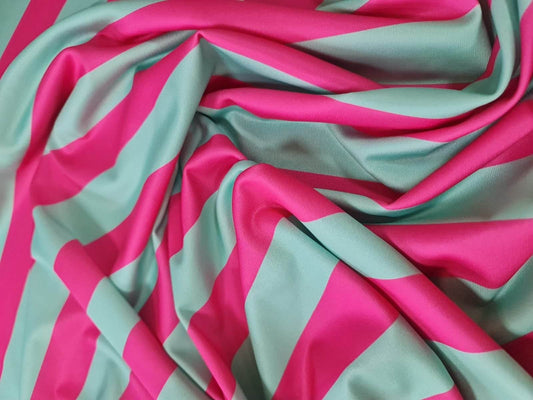 Mint Green and Pink Striped Fabric – Custom Printed Fabric on Satin, Crepe, Spandex or Chiffon