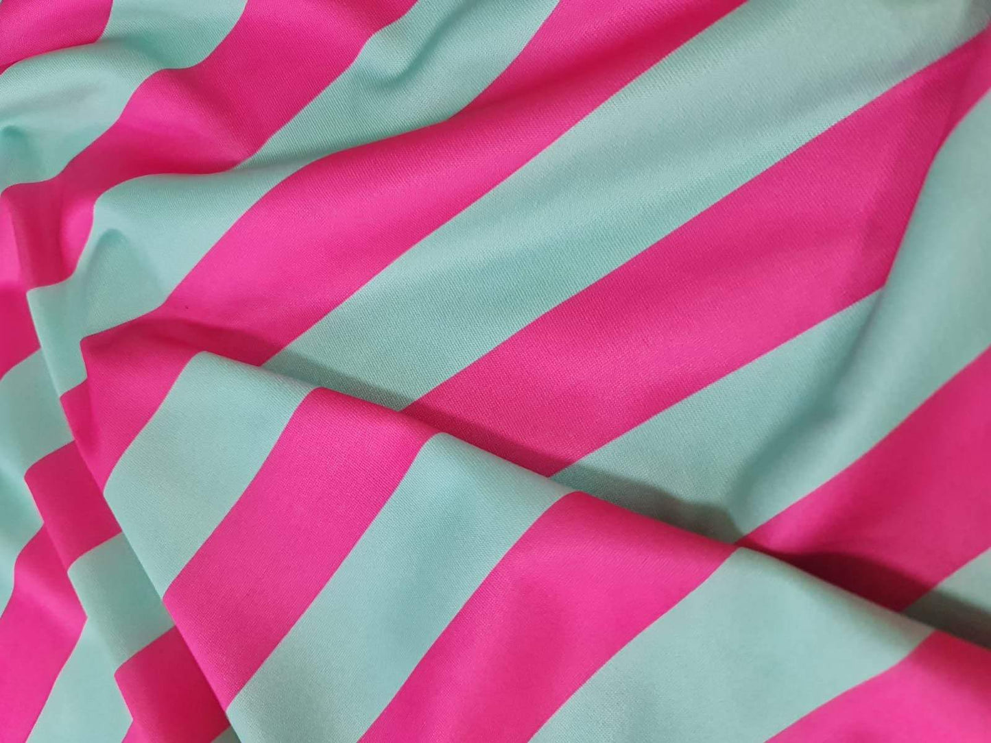 Mint Green and Pink Striped Fabric – Custom Printed Fabric on Satin, Crepe, Spandex or Chiffon