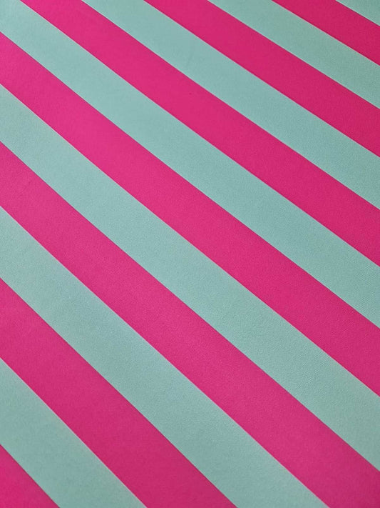 Mint Green and Pink Striped Fabric – Custom Printed Fabric on Satin, Crepe, Spandex or Chiffon