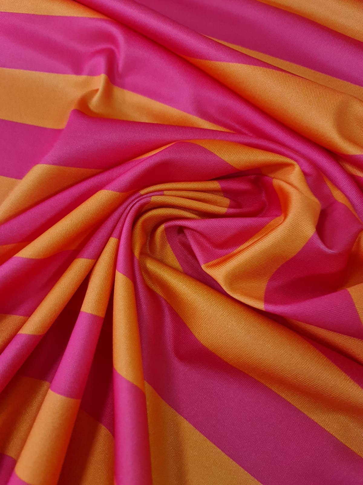 Orange Pink Striped Lycra Fabric