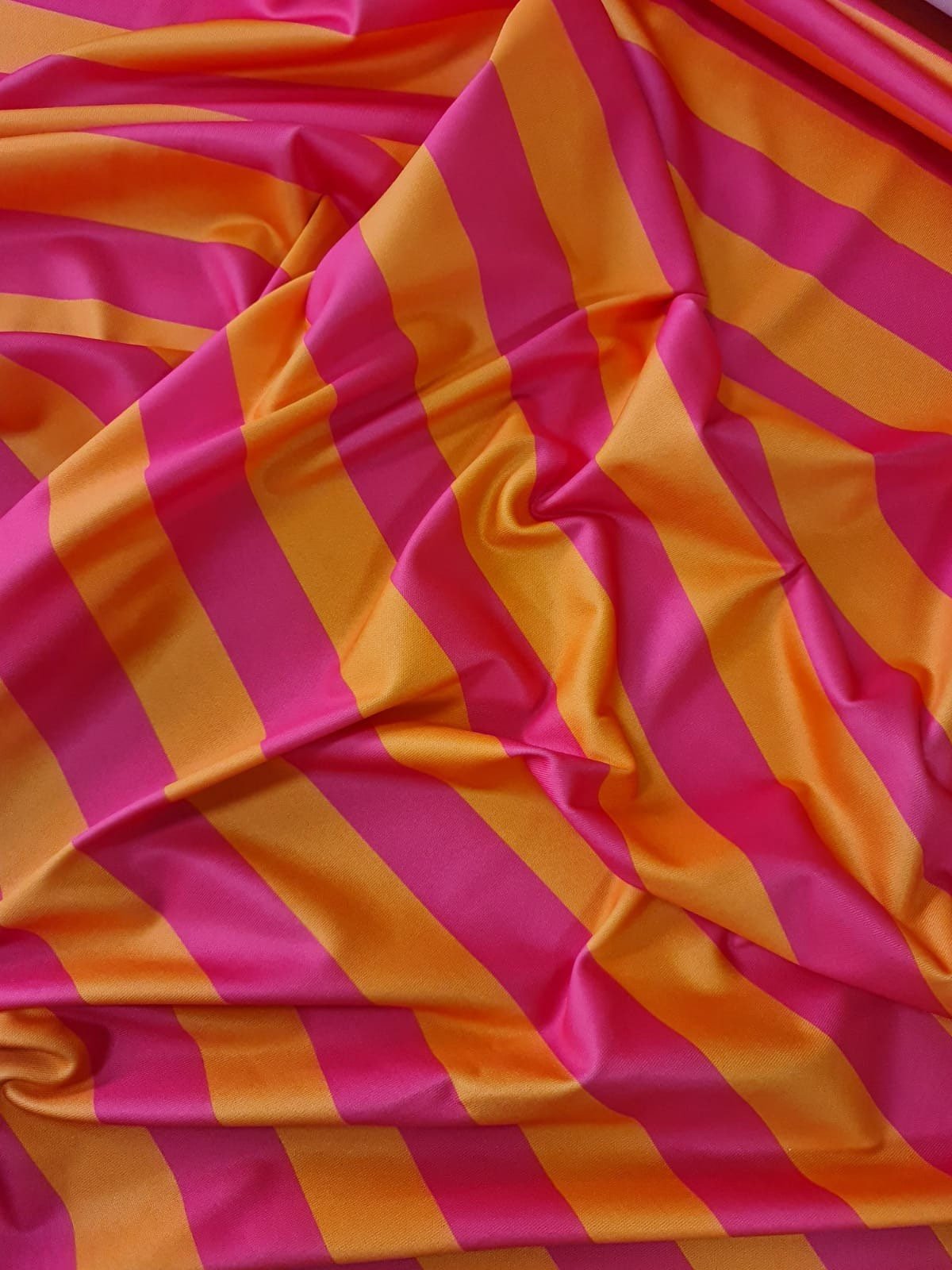 Orange Pink Striped Lycra Fabric