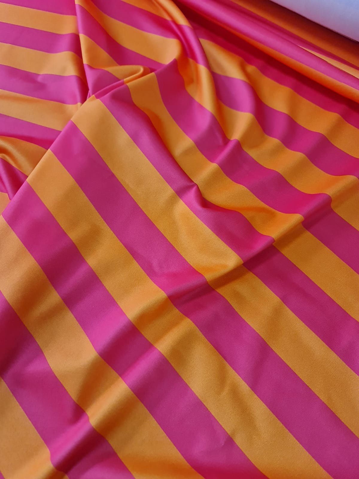 Orange Pink Striped Lycra Fabric