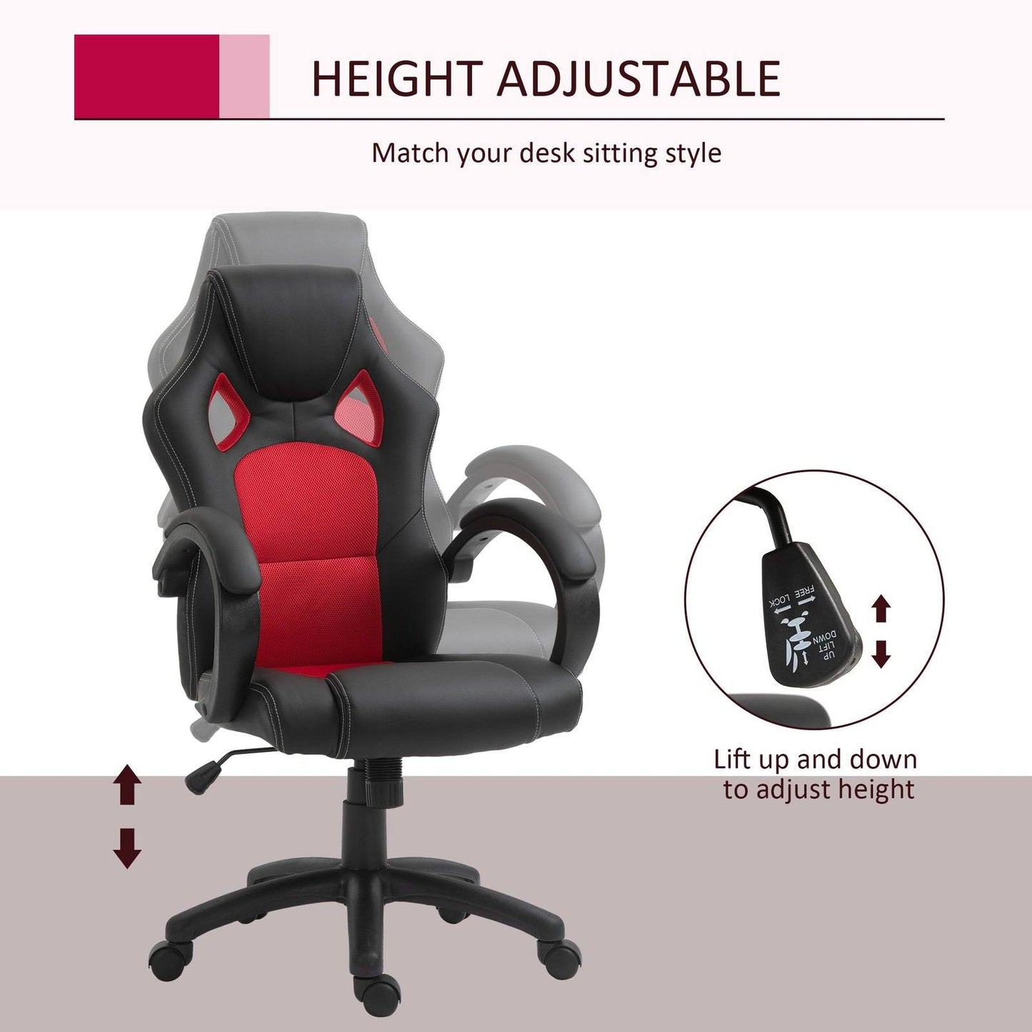 High-Back Office Chair Faux Leather Swivel Computer Desk Chair For Home Office With Wheels Armrests Black