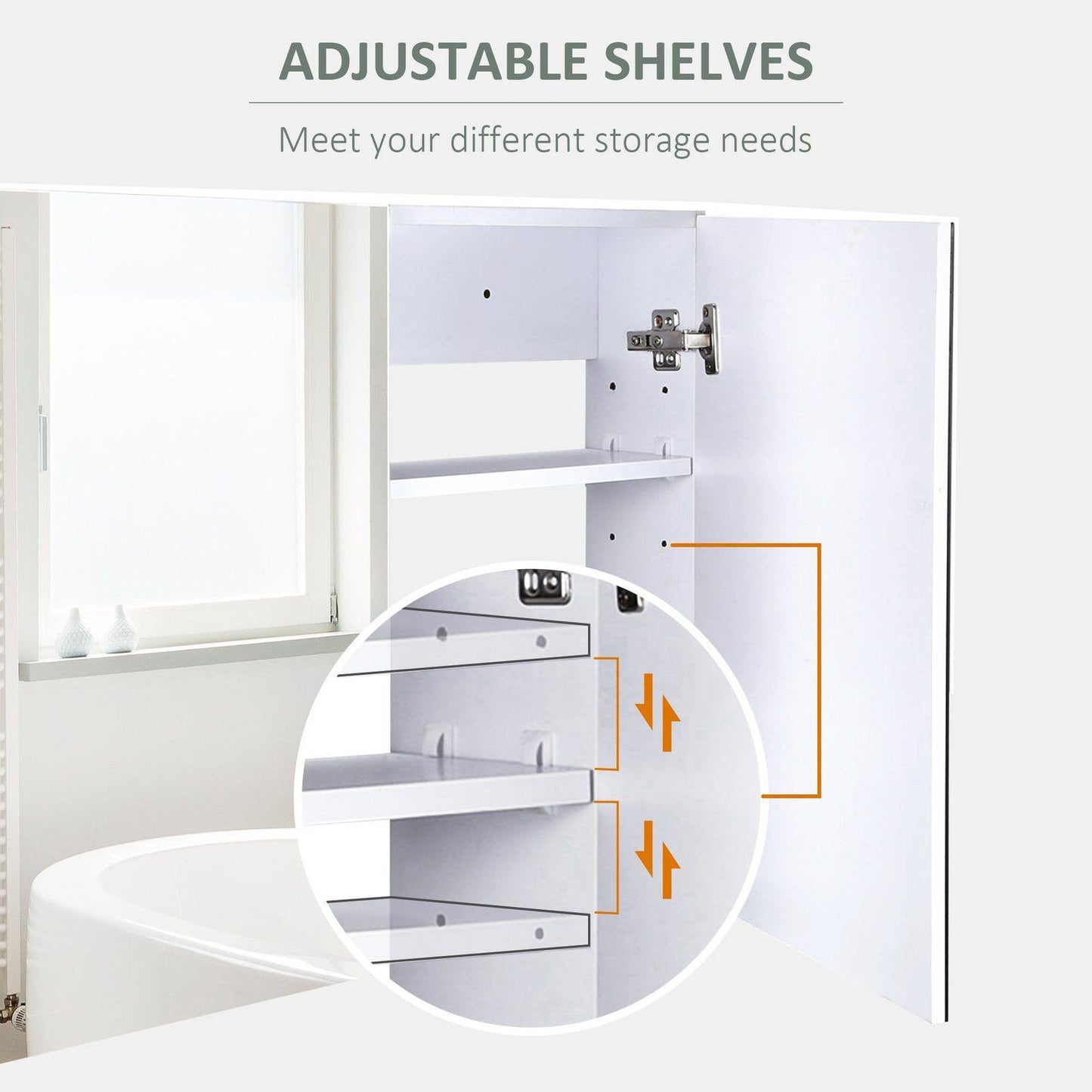 Double Door Wall Mounted Glass Mirror Cabinet Modern Storage Unit Bathroom Shelf Organiser Waterproof Wooden Frame 80Wx15Dx60Hcm
