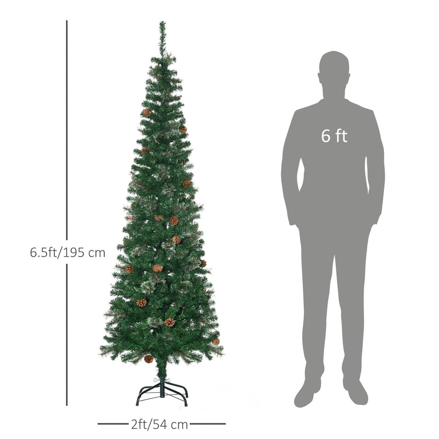 6.5FT Tall Pencil Slim Artificial Christmas Tree with Realistic Branches