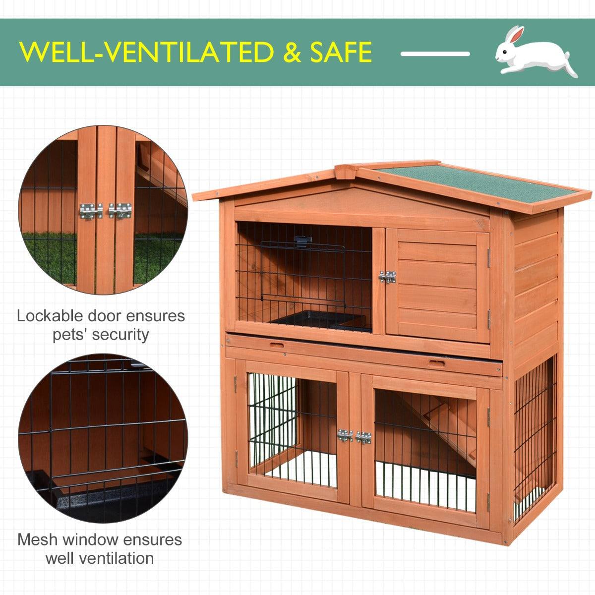 PawHut 2 Tier Outdoor Rabbit Small Animal Enclosure with Ramp Tray to Raised Home & Below Run Area