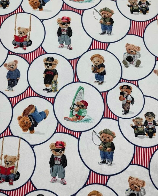 Teddy Bear Pattern Upholstery Fabric - Digital Print Outdoor Fabric for Curtains Pillows Bags – Multiple Fabric Options, Sold by Metre