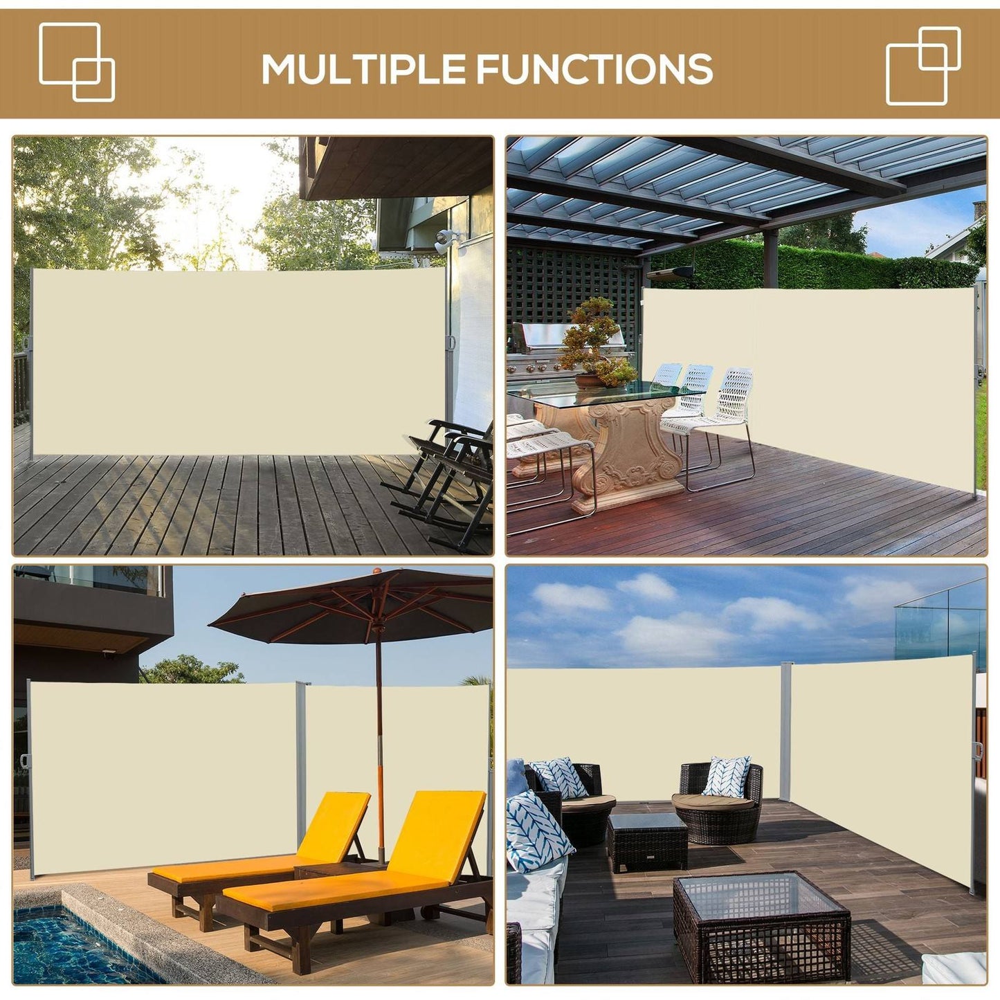 Retractable Sun Side Awning Screen Fence Patio Garden Wall Balcony Screening Panel Outdoor Blind Privacy Divider 3x2M