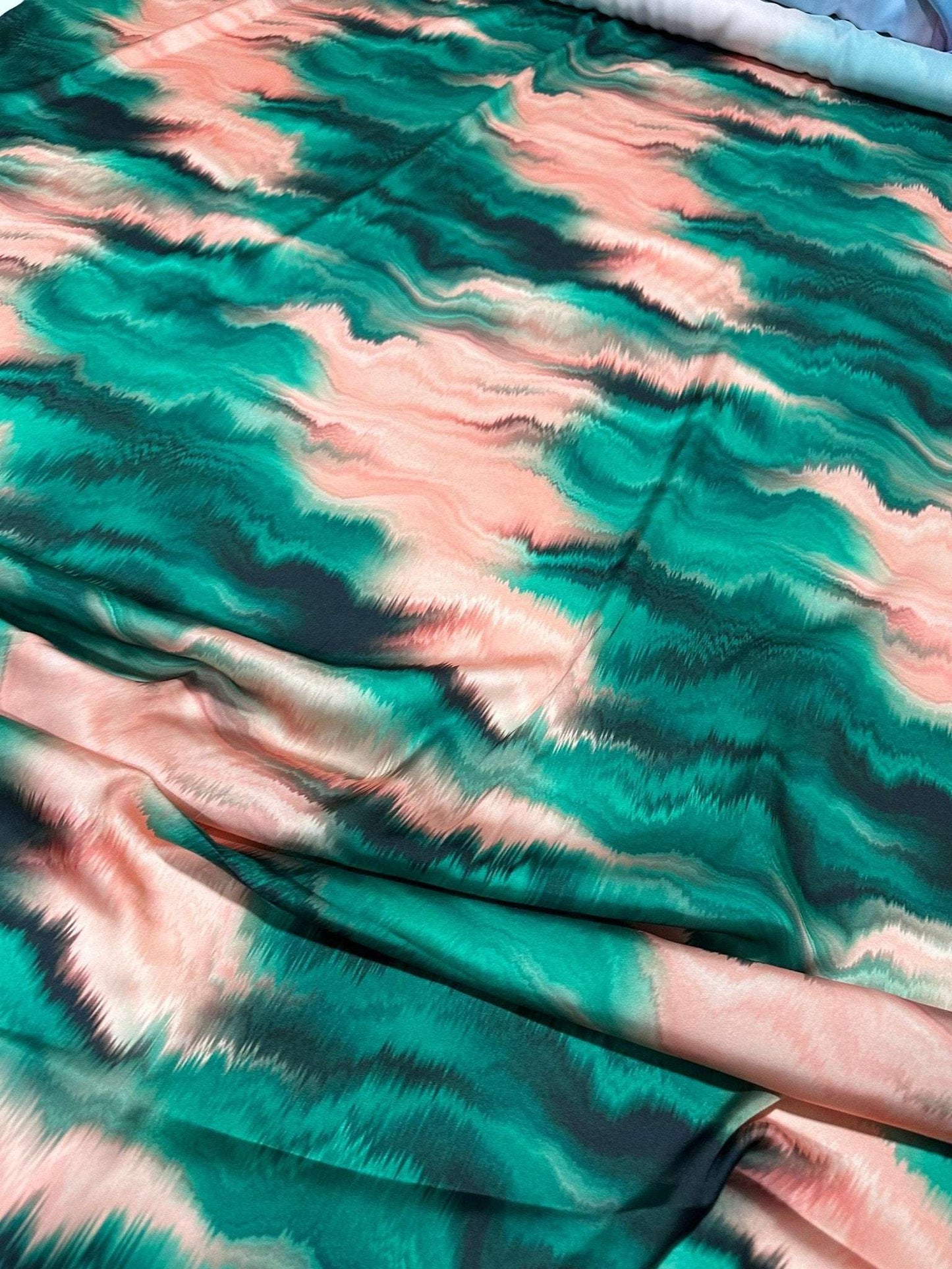 Green and Pink PatternTie Dye Fabric – Available in Satin, Crepe, Spandex & Chiffon | By Metre