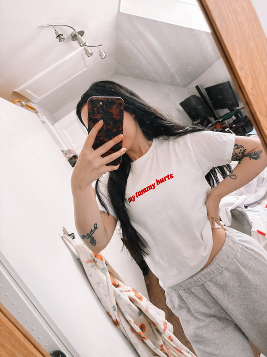 My Tummy Hurts embroidered baby tee