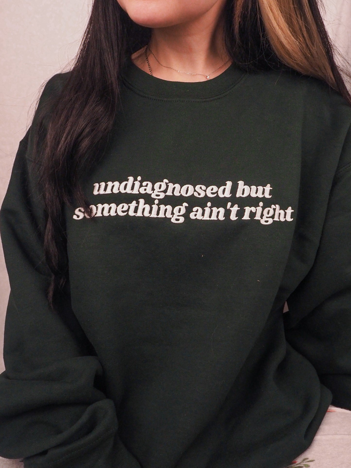 Undiagnosed But Something Ain’t Right embroidered crewneck sweatshirt