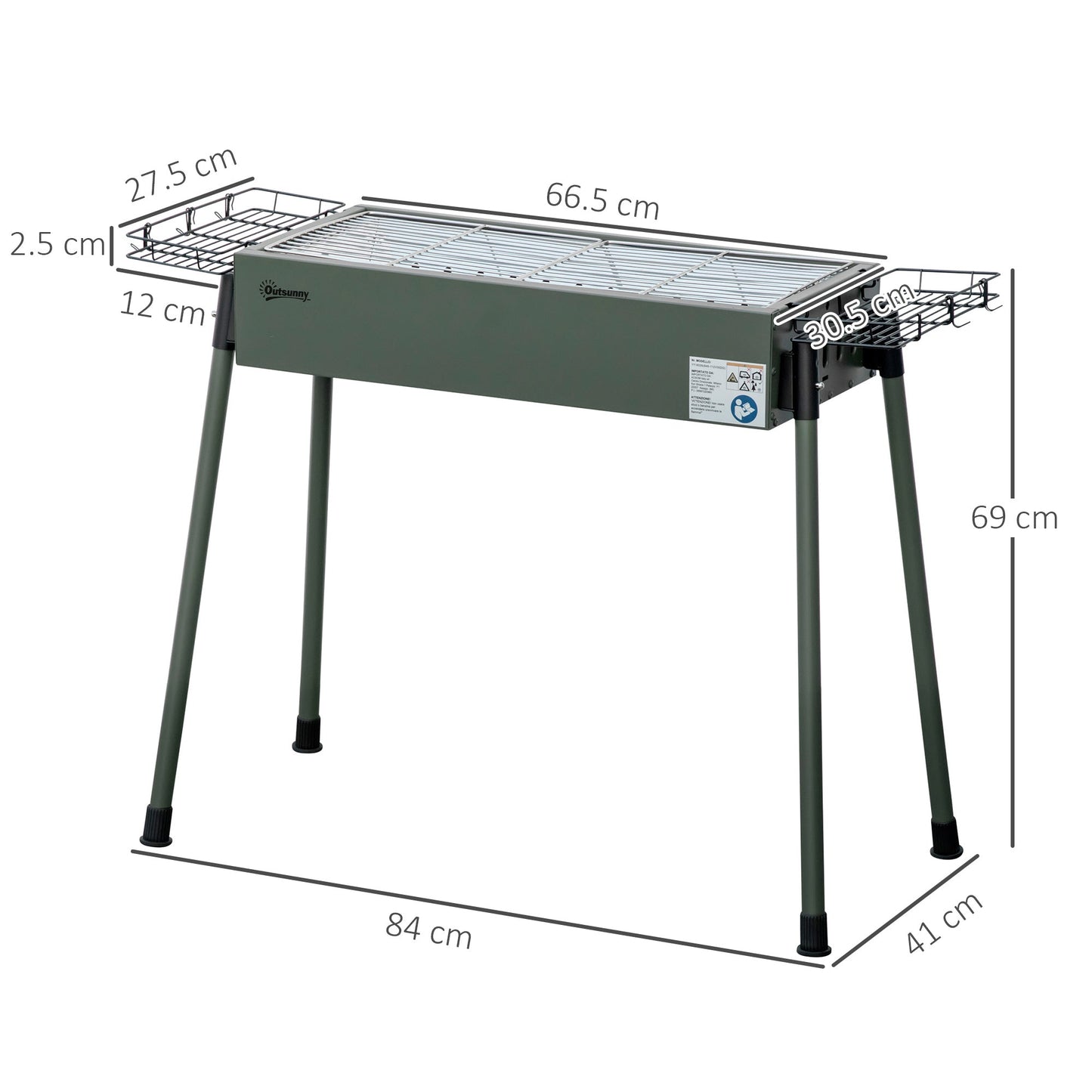 Portable Charcoal Barbecue BBQ Grill with Seasoning Baskets and Hooks