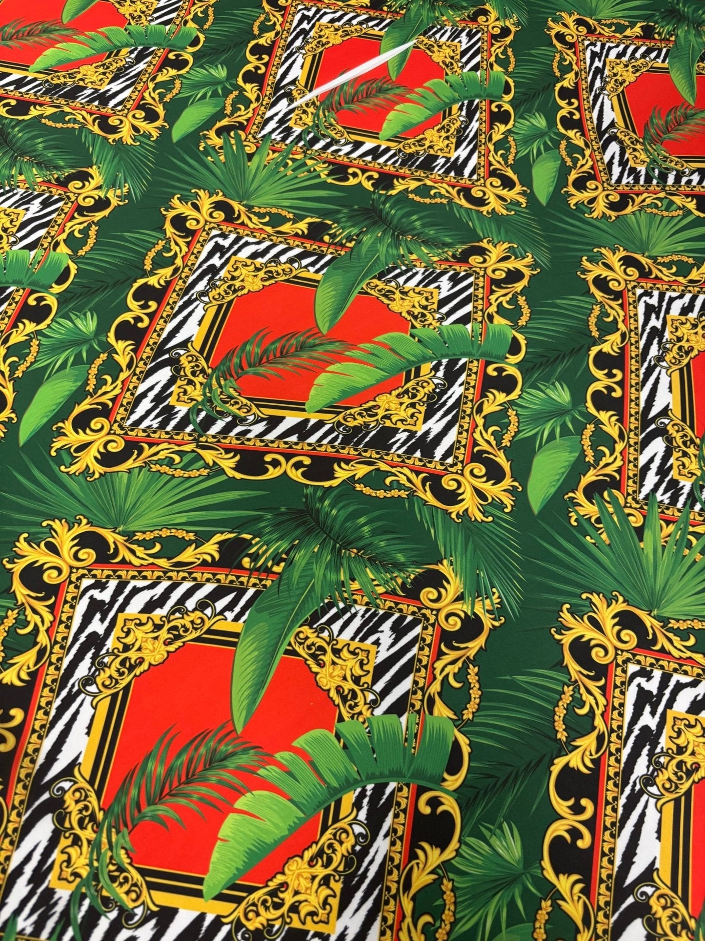 Tropical Baroque Zebra Print Satin Fabric by the Metre
