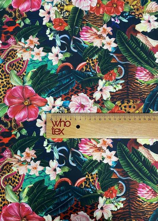 Tropical Jungle Fabric – Floral & Leopard Exotic Print by the Metre