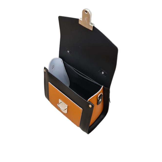 Handmade Leather Two Tone Sugarcube Handbag Black - Burnt Orange