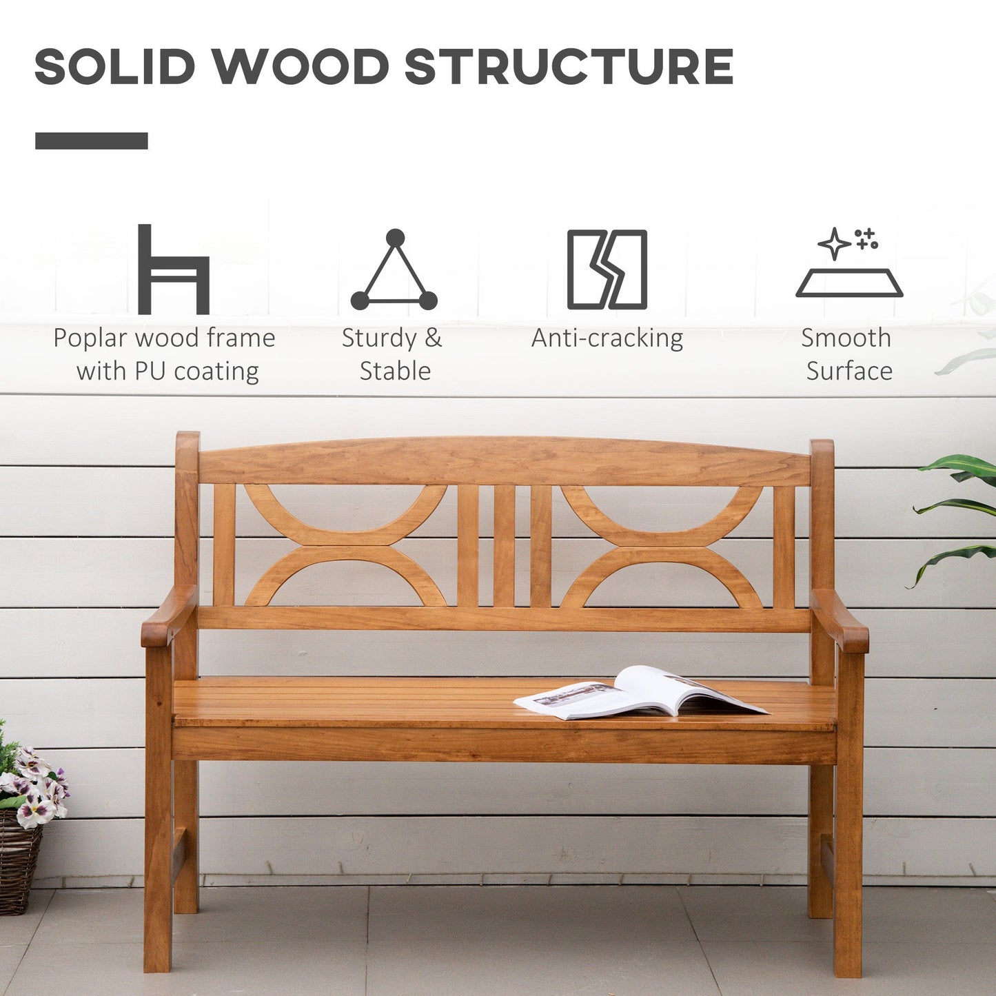 2 Seater Wooden Garden Bench Outdoor Patio Loveseat for Yard