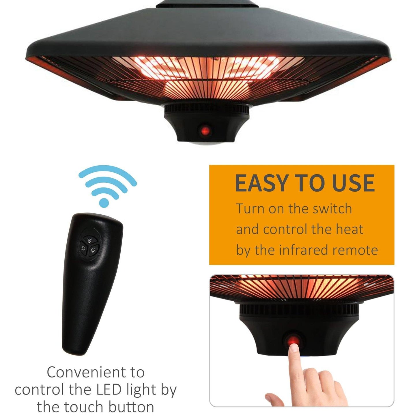 Outsunny Hanging Halogen Heater 2000 W-Black