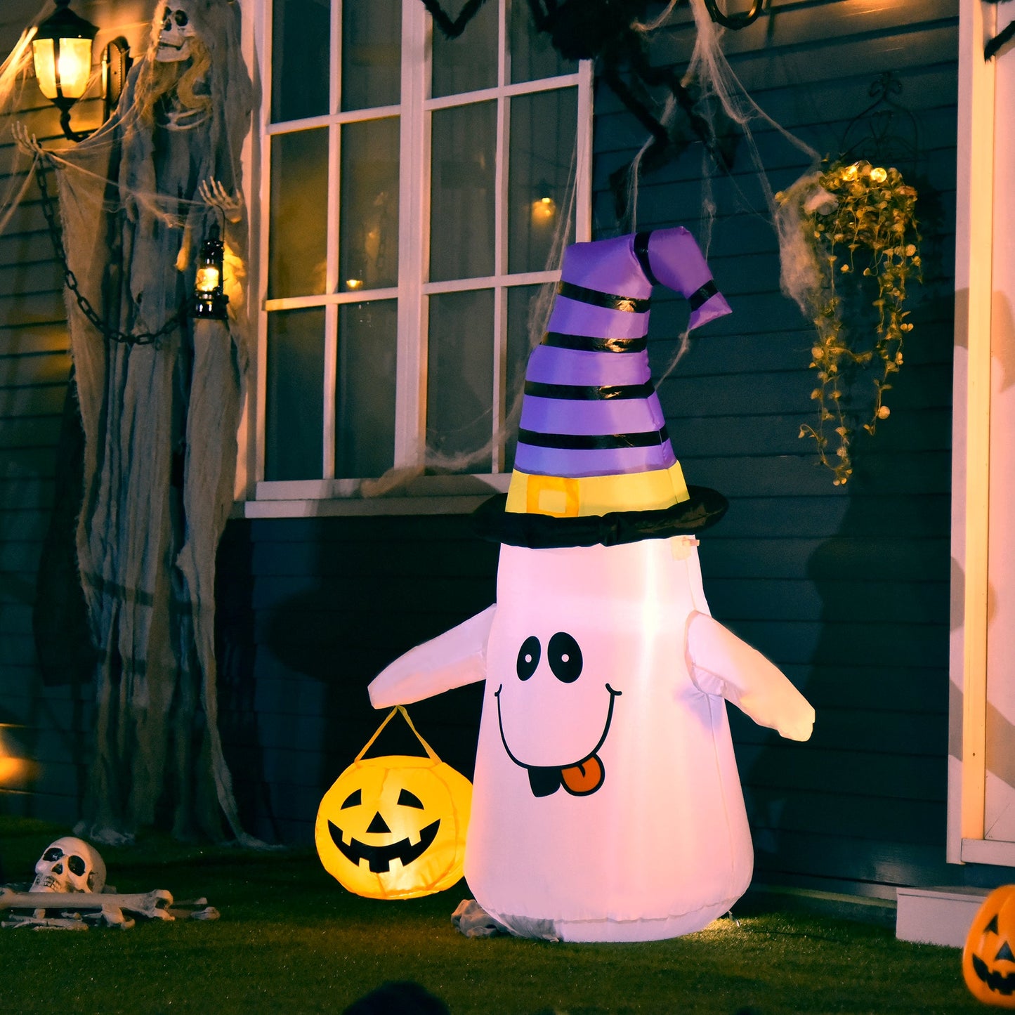 Halloween 1.2m LED Outdoor Inflatable Decoration - Ghost w/ Pumpkin Lantern