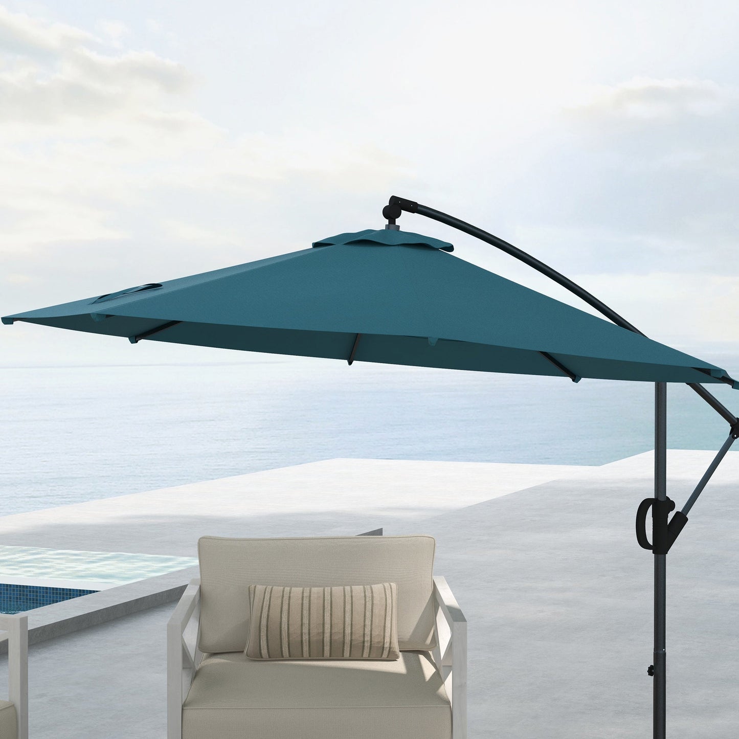 Outsunny 3(m) Cantilever Parasol with Cross Base, Crank Handle, Tilt, Blue