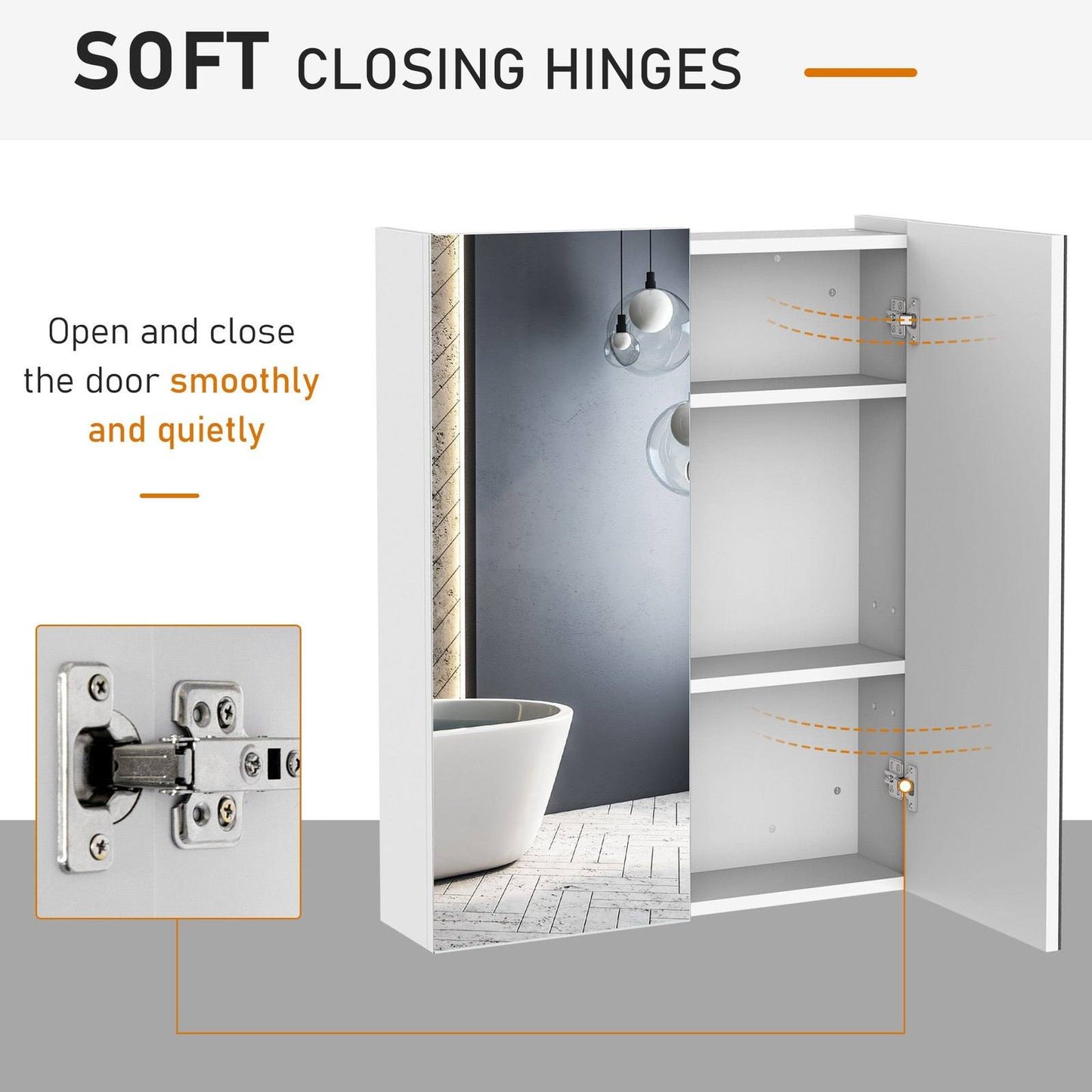 Wall Mount Mirror Cabinet Wood Bathroom Storage Shelf Double Door Cupboard Adjustable 60Wx15Dx75H cm