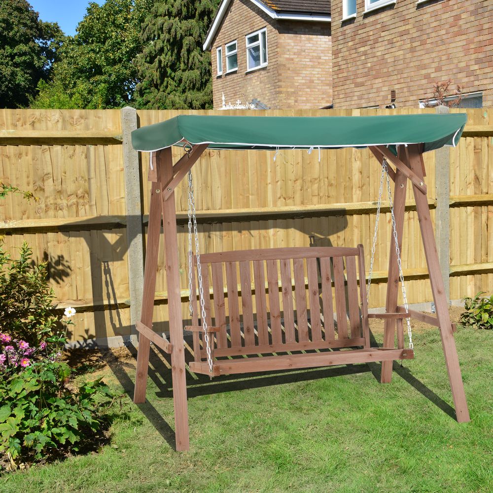 Outsunny Fir Wood 2-Seater Garden Swing Chair w/ Canopy - Green