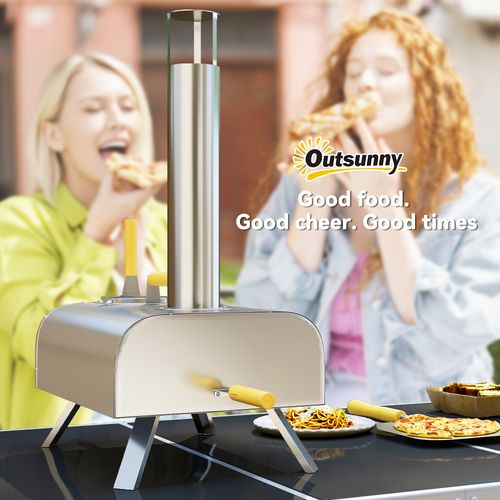 Outsunny Portable Wood Pellet Pizza Oven with Foldable Legs 12 Inch Stone
