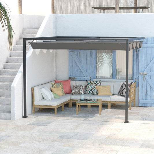 Premium Quality 3x3m Pergola Retractable Canopy Gazebo - Sun Shade, Grey