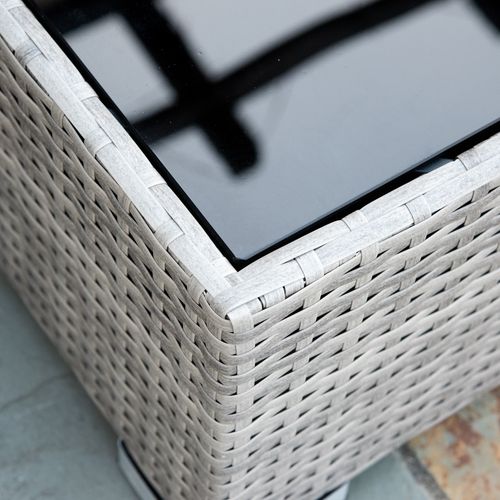 6-Seater Patio PE Rattan Sofa Set, w/ Tempered Glass Coffee Table Grey