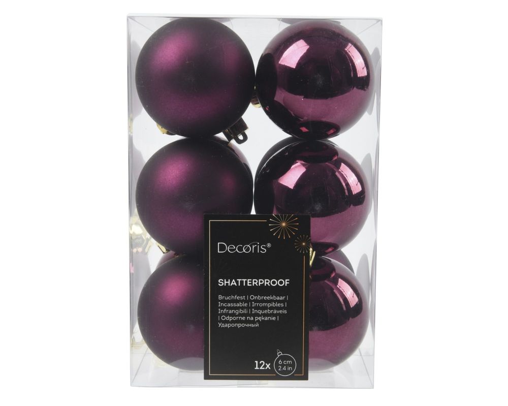 Shatterproof Dark Mauve Bauble 6cm Pack of 12 - Christmas