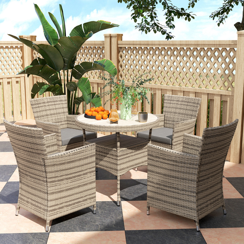 Outsunny Rattan Dining Set for 4 with Cushions for Patio, Balcony, Grey