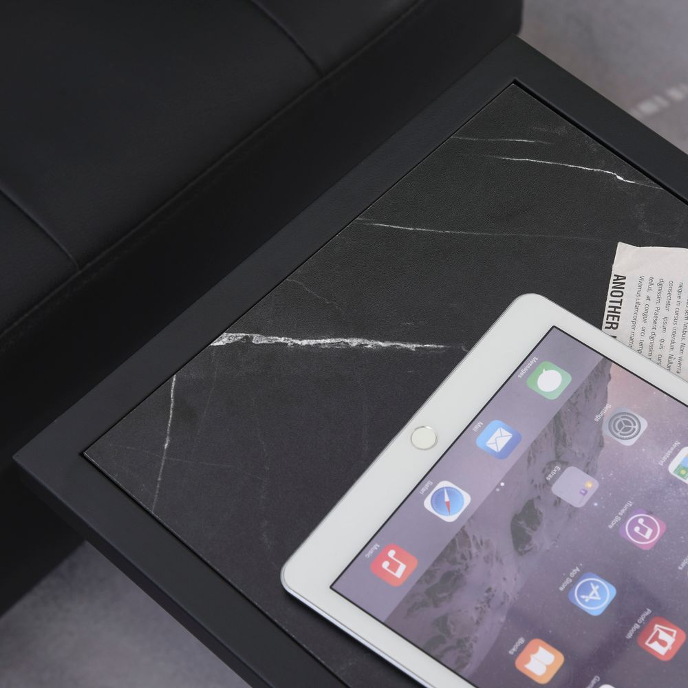 HOMCOM C Shape End Table w/Metal Frame Marble-Effect Top Sofa Side Table Narrow Snack Coffee Table for Living Room, Grey Marble Effect