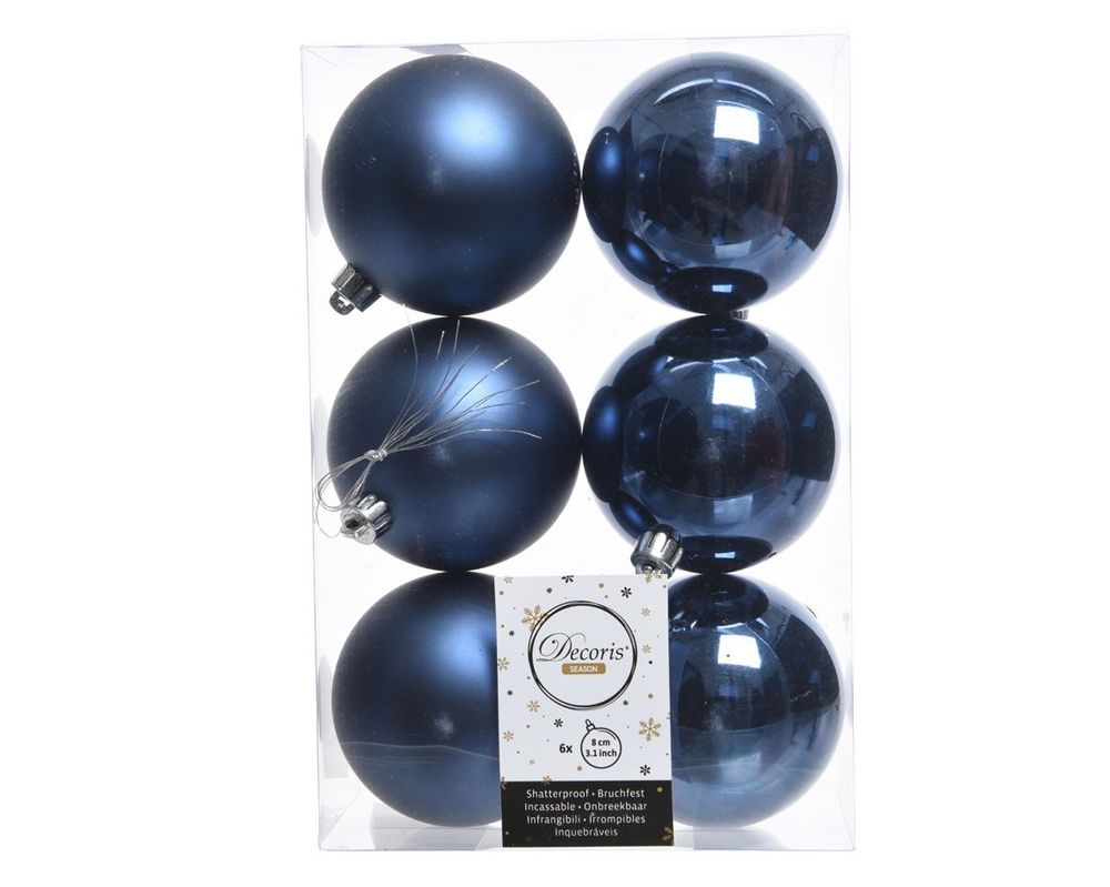 Shatterproof Night Blue Bauble 8cm Pack of 6 - Christmas