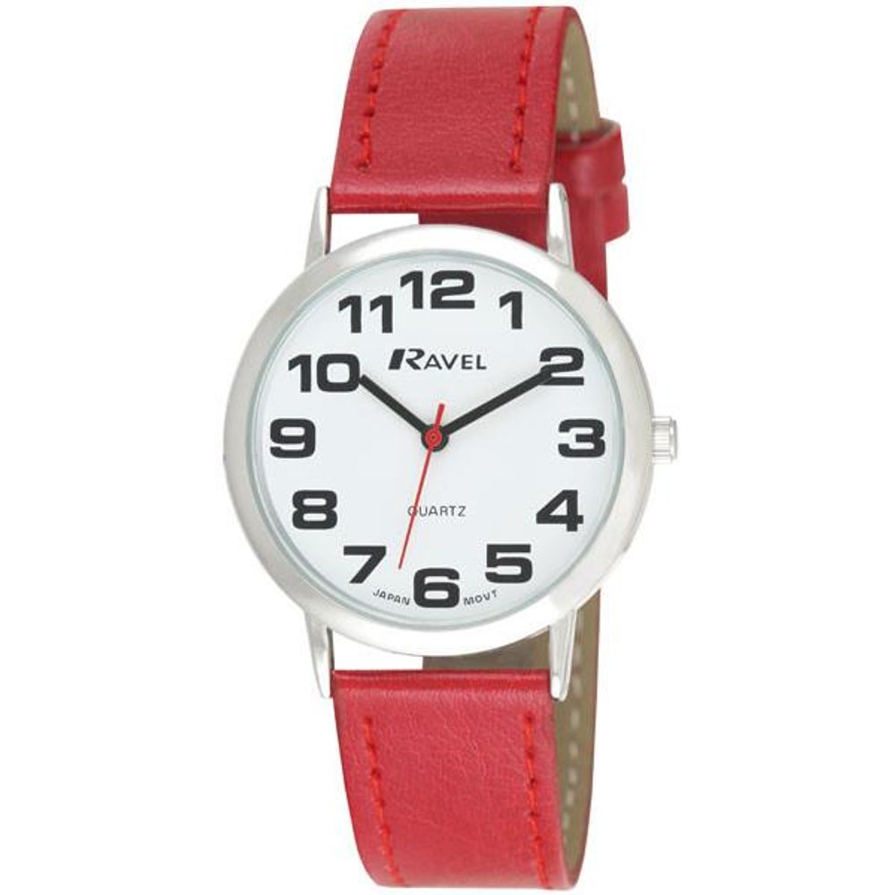 Ravel Mens Basic White Dial Red Leather Strap Watch R0105.10.1A